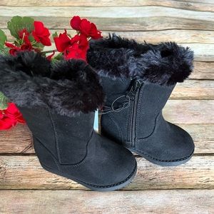 NWT Cat & Jack Baby/Toddler Girls Black Boots with Faux Fur Top Size 5